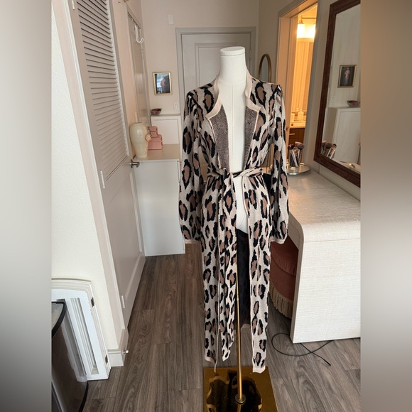 NWT Fate animal print long cardigan waist tie knit long cheetah print cardigan L - Picture 11 of 15